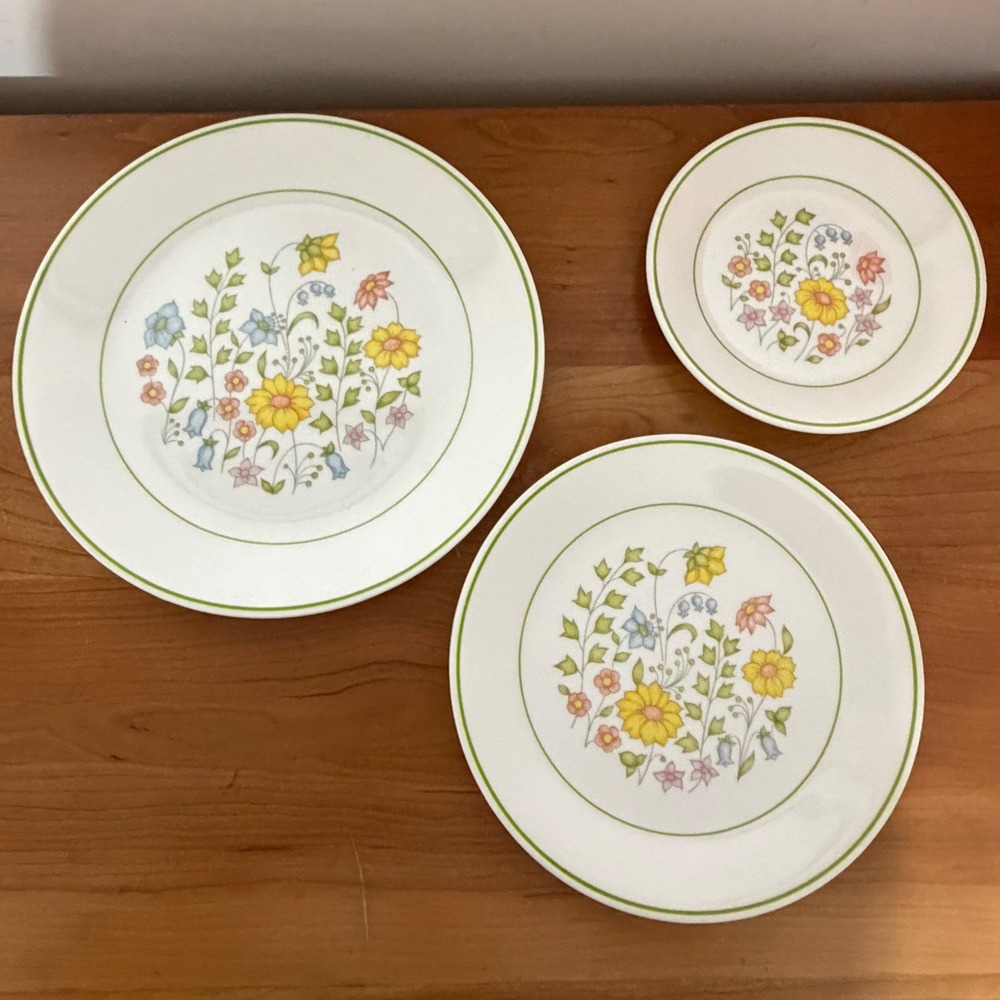 Corelle Spring Meadow Plate Set 3pc Dinner Salad Dessert Vintage Floral Vitrelle